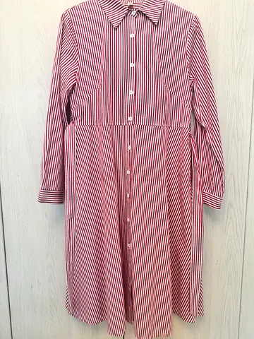 Red and White Striped Long Sleeve Shirt Dress