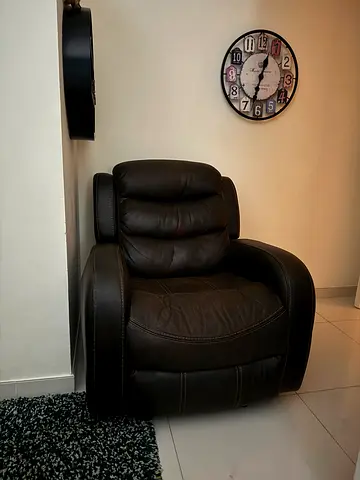 Dark Brown Leather Recliner Armchair - Good Condition