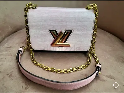 Authentic Louis Vuitton Light Pink PM Twist Chain Shoulder Bag with LV Logo