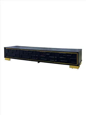 Low Black TV Unit / Entertainment Console with Brass Accents