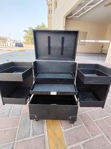 Black Rolling Makeup Trolley Case with Multiple Compartments