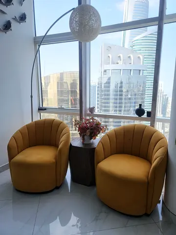 2 Sofa Chair Set with centre table & Marble Base Floor Lamp