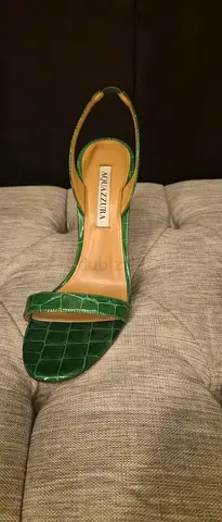 Green crocodile-effect slingback heel by Aquazzura, size unknown