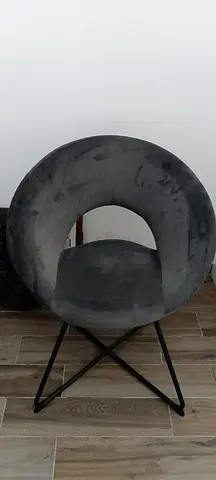Round Grey Velvet Accent Chair with Metal Frame