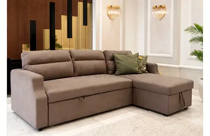L-shaped Convertible Sofa Bed with Storage - Beige