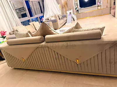 Urgent sale - Pan Home Velvet Sofa Set in Beige with Accent Cushions