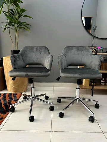 Grey Velvet Office/Desk Chair with Armrests (2 pieces)