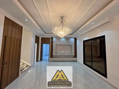 Brand-new 5BR villa in Al Helio, Ajman. 5 master bedrooms, 2 living rooms, majlis, kitchen, maid’s room & private yard. AED 120,000/year.