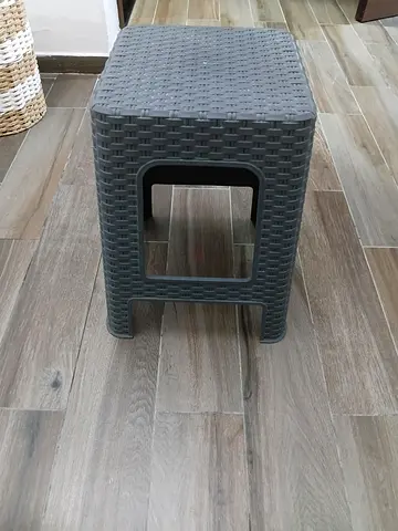 Small Grey Rattan-Style Plastic Stool/Side Table - Good Condition
