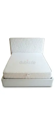 Queen Size Bed Frame with Mattress and Padded Headboard - White
