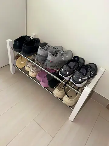 Simple 2-Tier Metal & Wood Shoe Rack - White