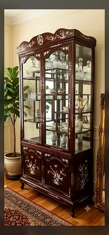 Mahogany Display China Cabinet with Inlay - Classic Curio Cabinet