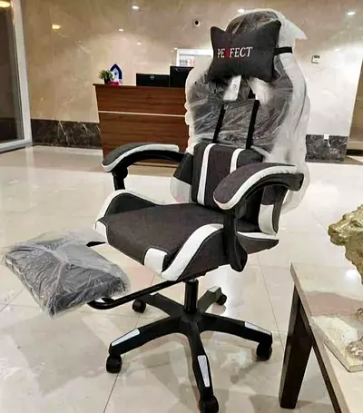 Ergonomic Gaming/Office Chair with Footrest and Headrest - Grey/White