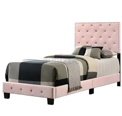 Nailhead button tufted velvet single bed