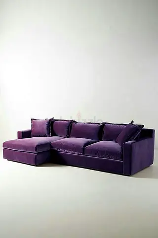 Purple L-shaped Velvet Sofa with Chaise