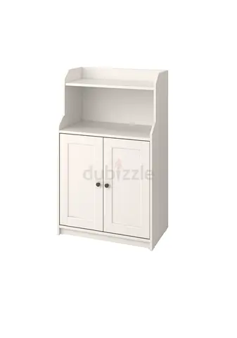 White Compact Storage Cabinet with Shelves and Double Doors