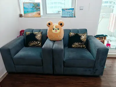 Grey fabric sofa chair set