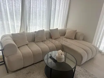 Curved Cream Bouclé 3-Seater Sofa with Chaise