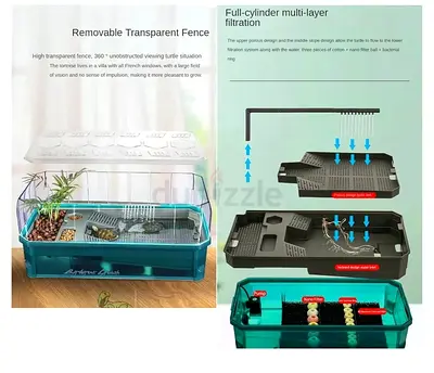 Turtle Tank kit Includes Accessories with Water Filter High Anti-Escape Fence and Large Space Turtle