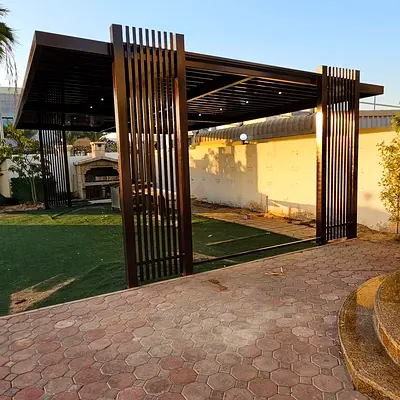 Modern outdoor pergola / gazebo structure - metal louvers