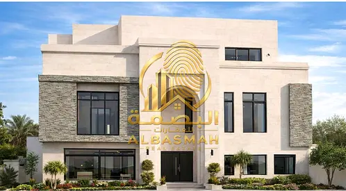 Luxury villa for sale in Al-Hawshi - three floors: ground, first, and roof, with 50% construction area: 6,100 square feet.