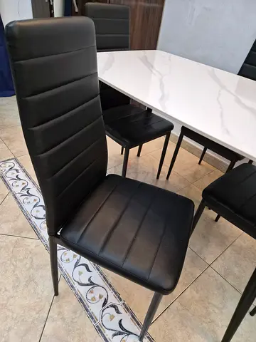 Set of 4 Black Faux Leather Dining Chairs with Metal Legs