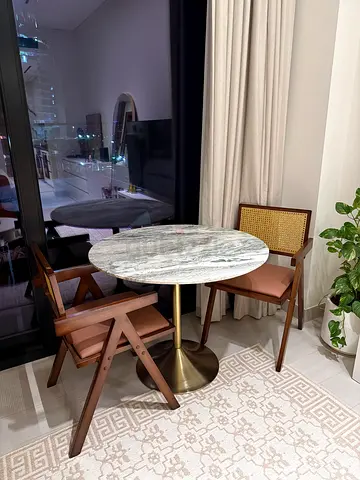 Marble Top Dining Set with Two Wooden Chairs