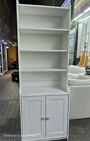 White Wooden Bookcase with Lower Cabinet - Good Condition