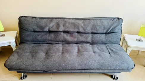 Grey Fabric Sofa Bed - Compact Convertible Futon