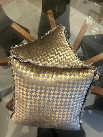 Luxury Grey & Gold Houndstooth Cushions – Set of 2 – 50x50cm