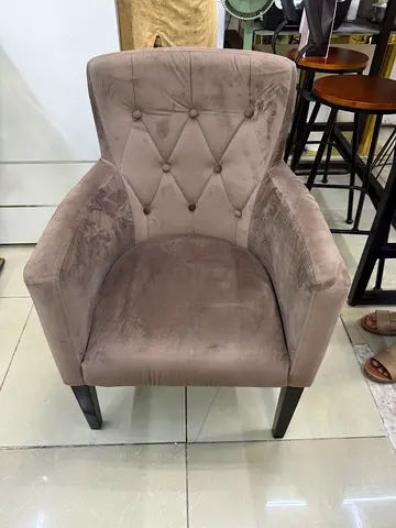 Beige Velvet Accent Armchair with Button Tufting