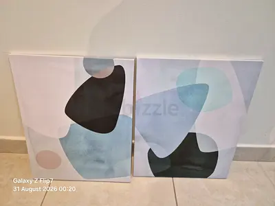 Pair of Minimalist Abstract Canvas Wall Art Panels each 40cm x 50 cm