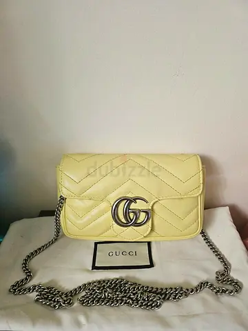 Authentic Yellow Gucci Marmont Super Mini Matelassé Shoulder Bag