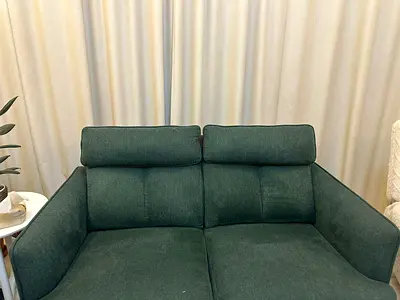 Compact 2-Seater and 3 seaters Green Fabric Sofa with Headrests - Good Condition