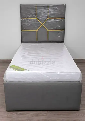 Single Grey Fabric Bed with mattress 90x190 cm all Size available
