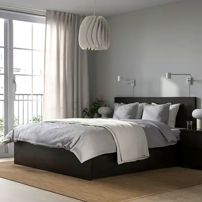 IKEA MALM King Bed Set 180 x 200 Black-Brown with storage with Mattress, 2 Side Tables and others