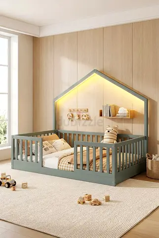 Low toddler house-frame bed, solid wood, like new