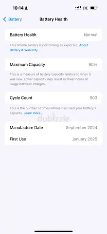 iPhone with 90% Battery Health (Cycle Count 903)