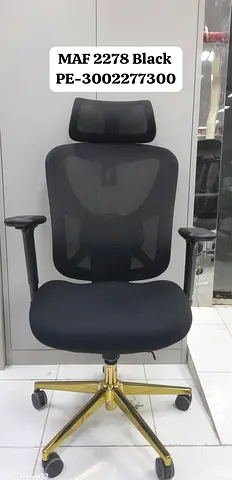 Ergonomic Mesh Office Chair with Headrest — Black, Gold Base