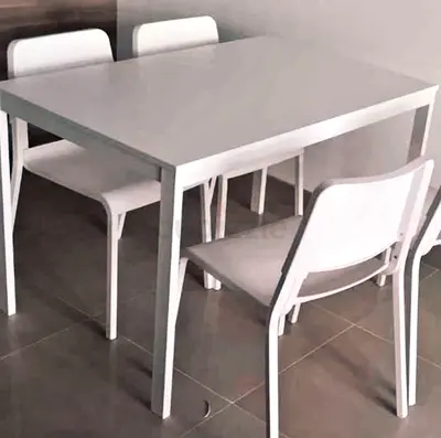 Ikea extendable dining table with 4 chairs in white color and excellent condition