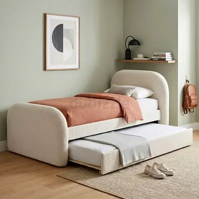 Modern Upholstered Single Bed with Pull-Out Trundle