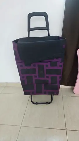 Folding Shopping Trolley Cart with Purple Patterned Bag