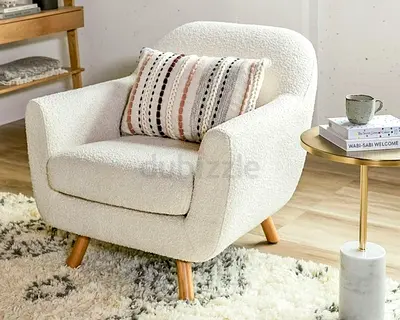 Comfortable White Bouclé Armchair