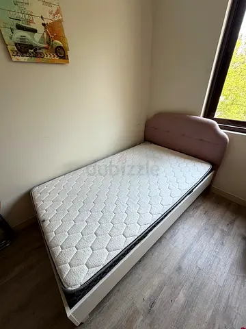 Single bed with upholstered headboard and bedside table - good condition