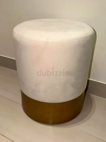 Cream velvet pouf stool with gold base - excellent condition