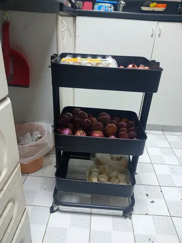 Three-tier rolling kitchen trolley / storage cart - black
