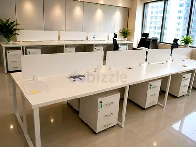 Free Delivery White Modular Office Workstations Desk Set with Under-Desk Drawers - 8 Seats