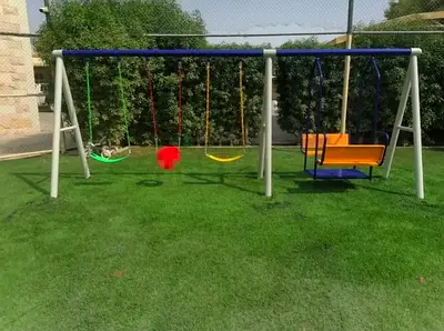 Large Outdoor Multi-Seat Swing Set with Toddler Seat and Glider