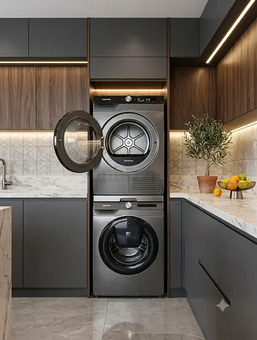 Samsung 9kg Front-Load Washer & Dryer Stack – Grey | Good Condition | Free Delivery