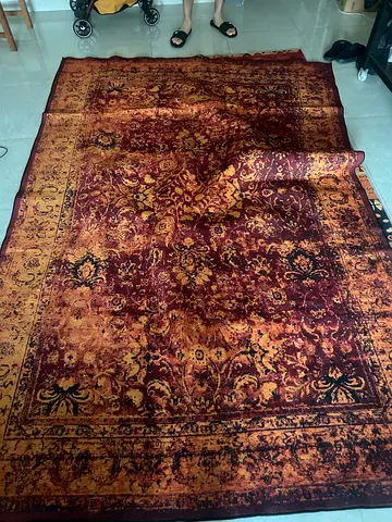 Large Vintage-Style Red & Gold Decorative Rug — Good Condition